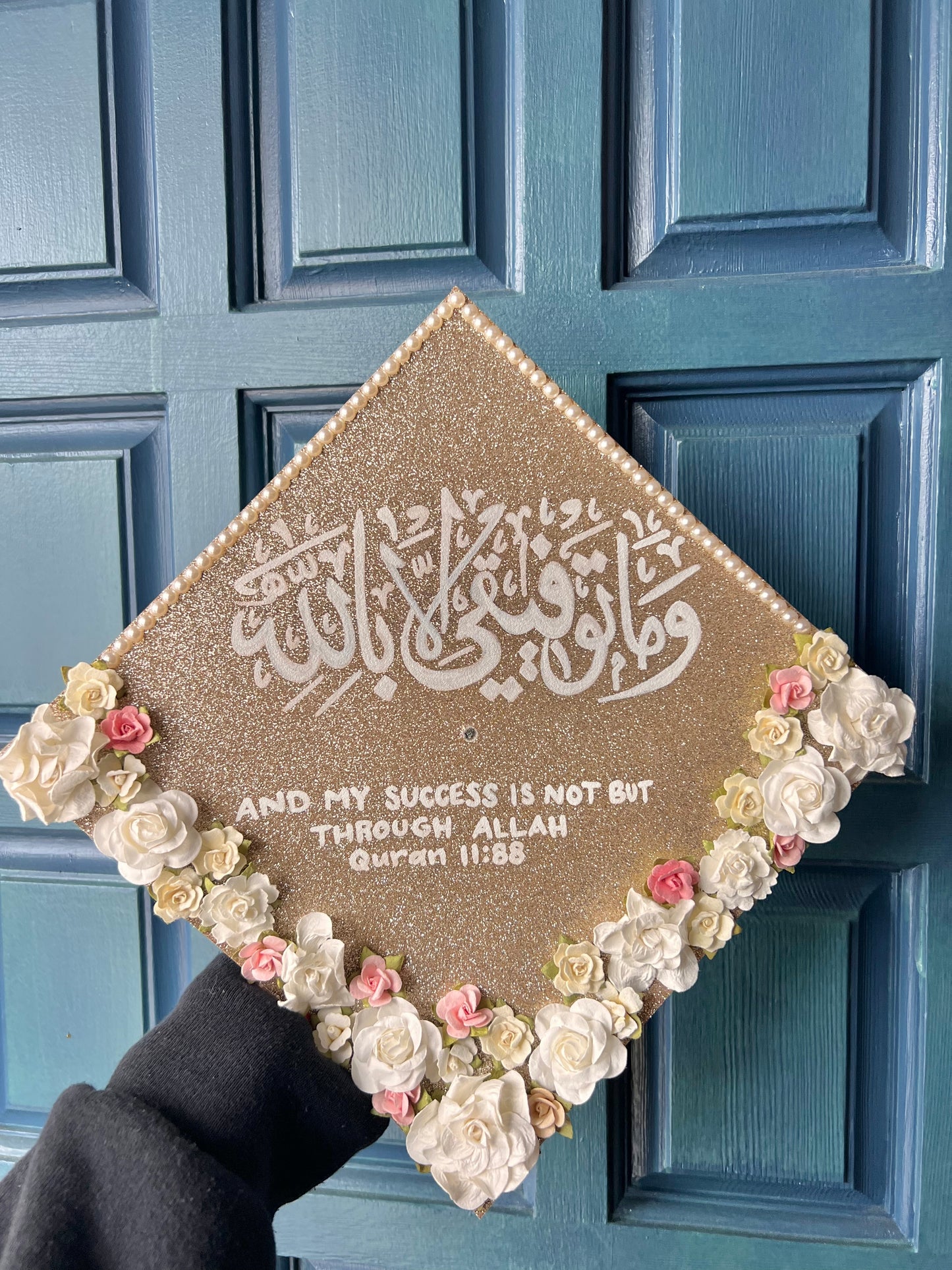 Success by Allah Light gold Grad Cap