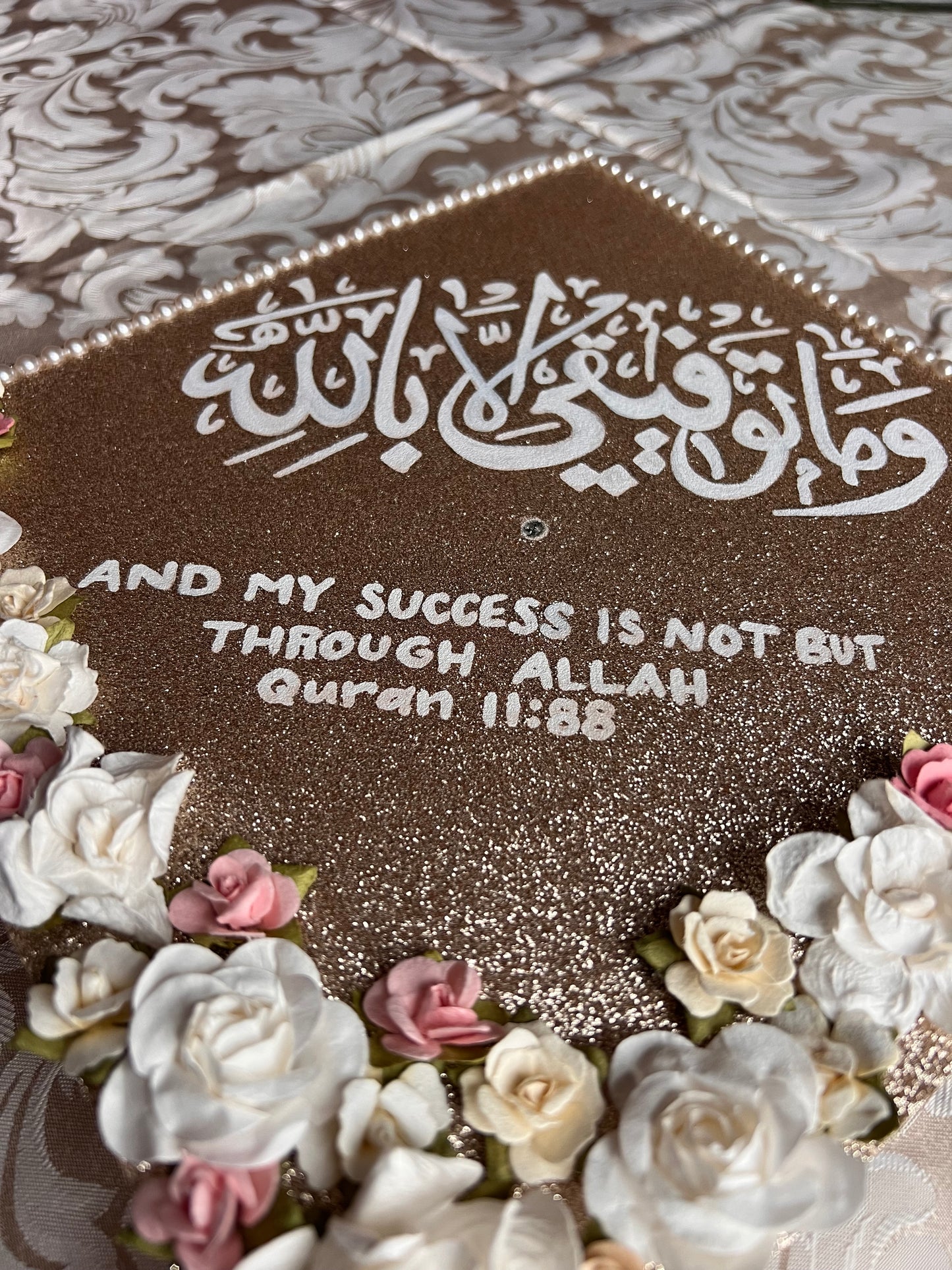 Success by Allah Light gold Grad Cap