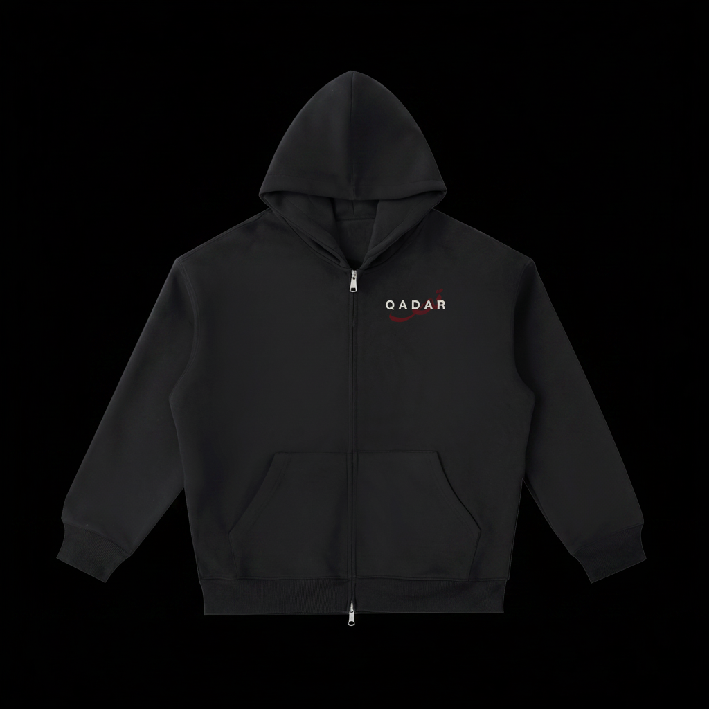 Qadar Red Heavyweight Zip-Up Hoodie